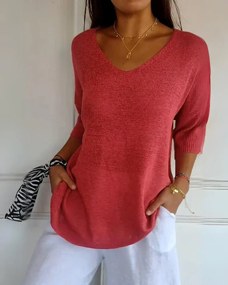 Anila light breeze relaxed V-neck cotton top for women