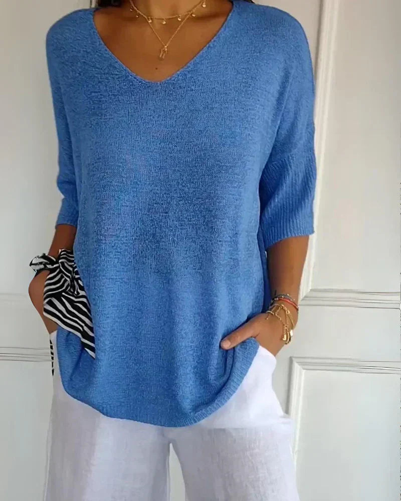 Anila light breeze relaxed V-neck cotton top for women