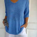 Anila light breeze relaxed V-neck cotton top for women