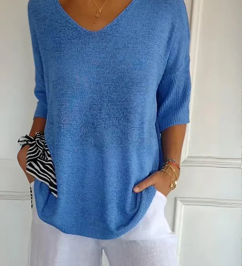 Anila light breeze relaxed V-neck cotton top for women