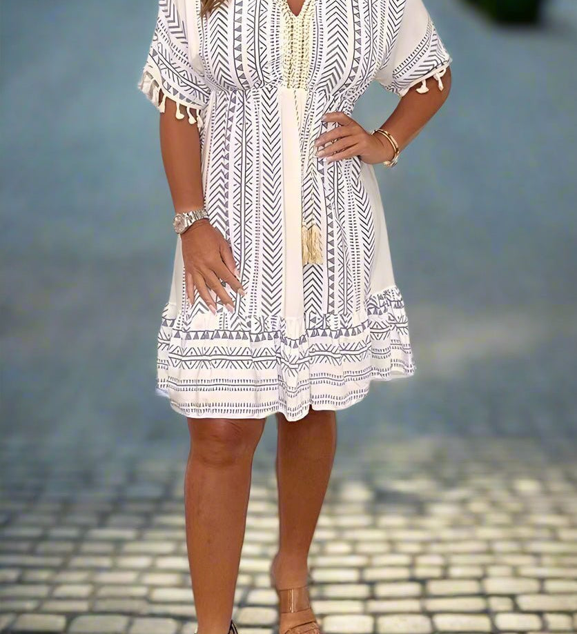 Magdalena chic printed V-neck dress with relaxed silhouette