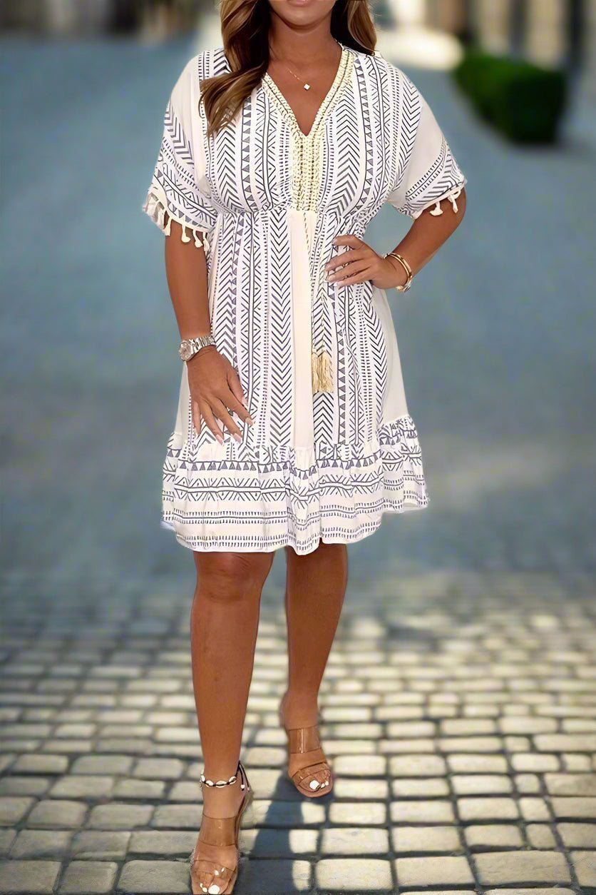 Magdalena chic printed V-neck dress with relaxed silhouette