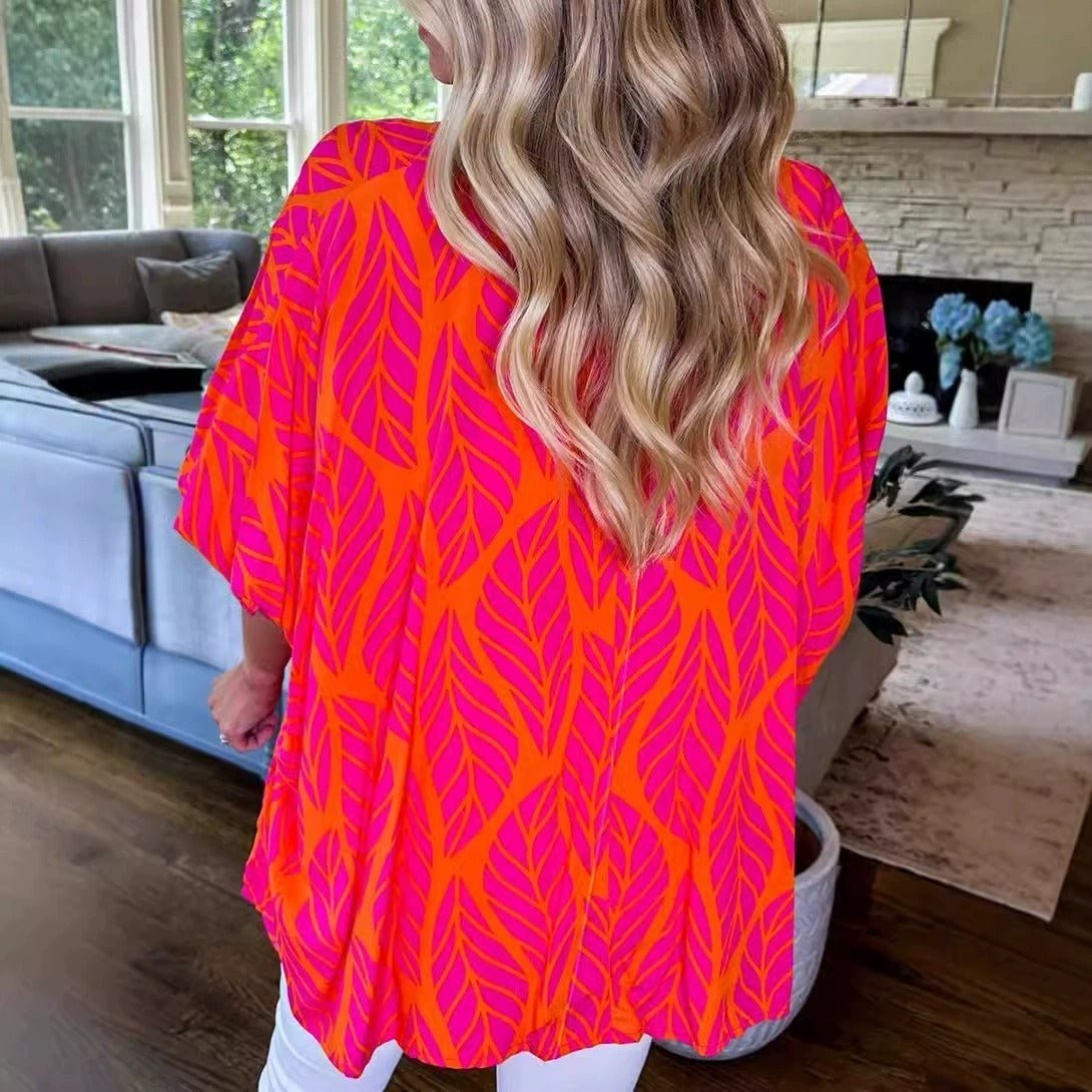 Risa puff sleeve blouse with leaf print and smocked puff sleeves