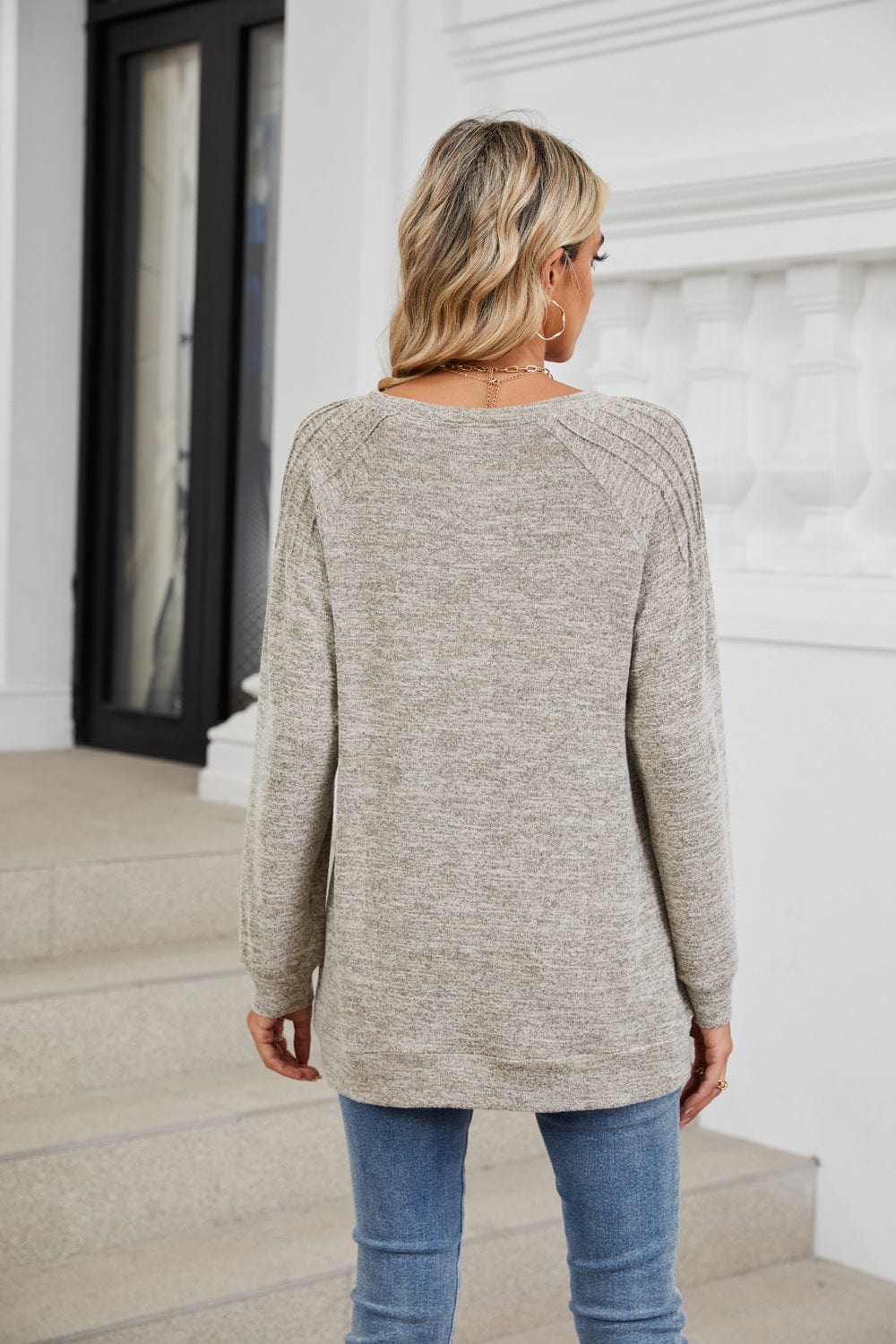 Anika ribbed shoulder long-sleeve top with a relaxed tunic fit
