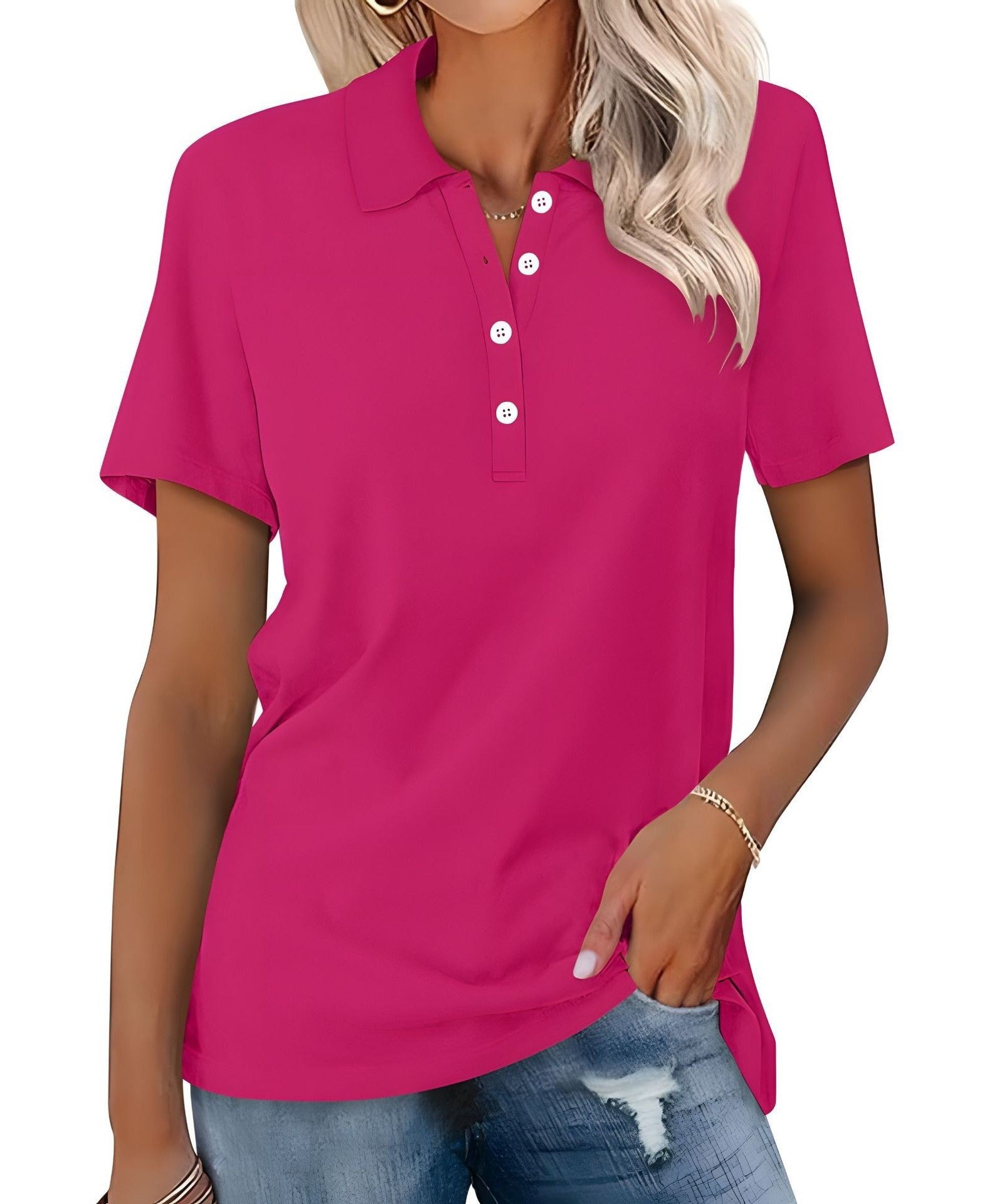Danara women's polo shirt with classic collar and button placket, shown in a neutral tone