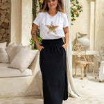 Darcy summer ease maxi skirt with high-rise waist, side split and flowing hem