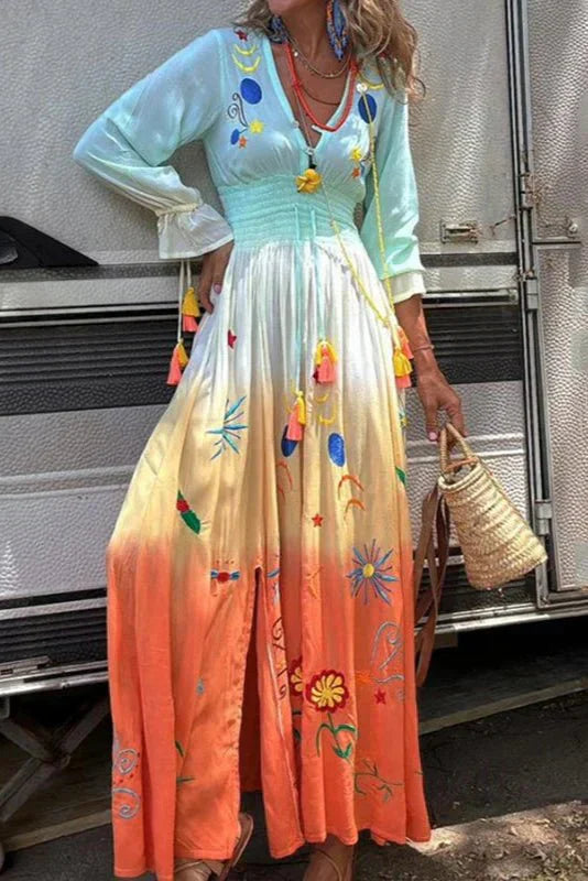 Demeter Dusk Bloom maxi dress with ombre floral print and V-neckline