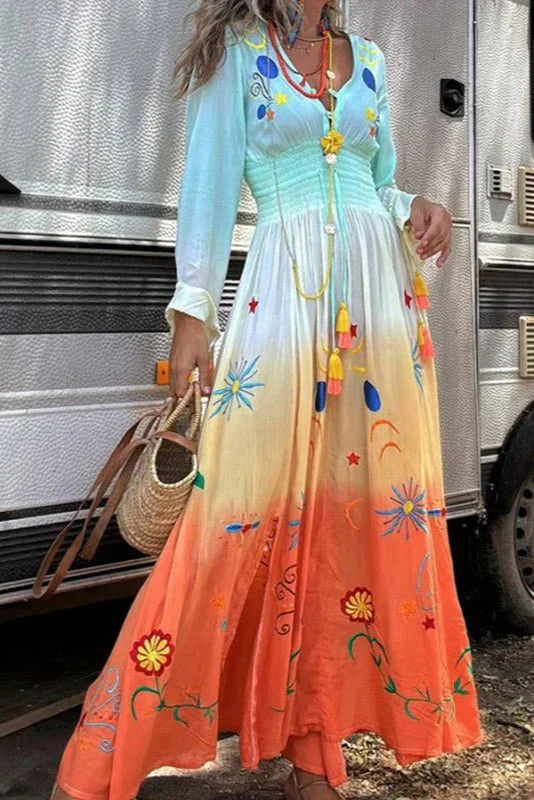 Demeter Dusk Bloom maxi dress with ombre floral print and V-neckline