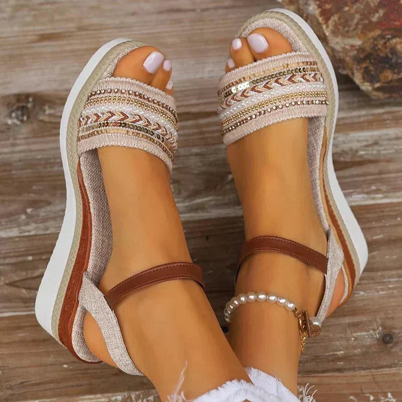 Mona Seaside Breeze boho sandals with woven detailing and adjustable ankle strap