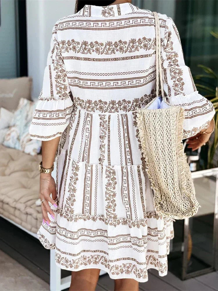 Claire graceful boho tunic in a soft flowing silhouette, shown in a neutral tone