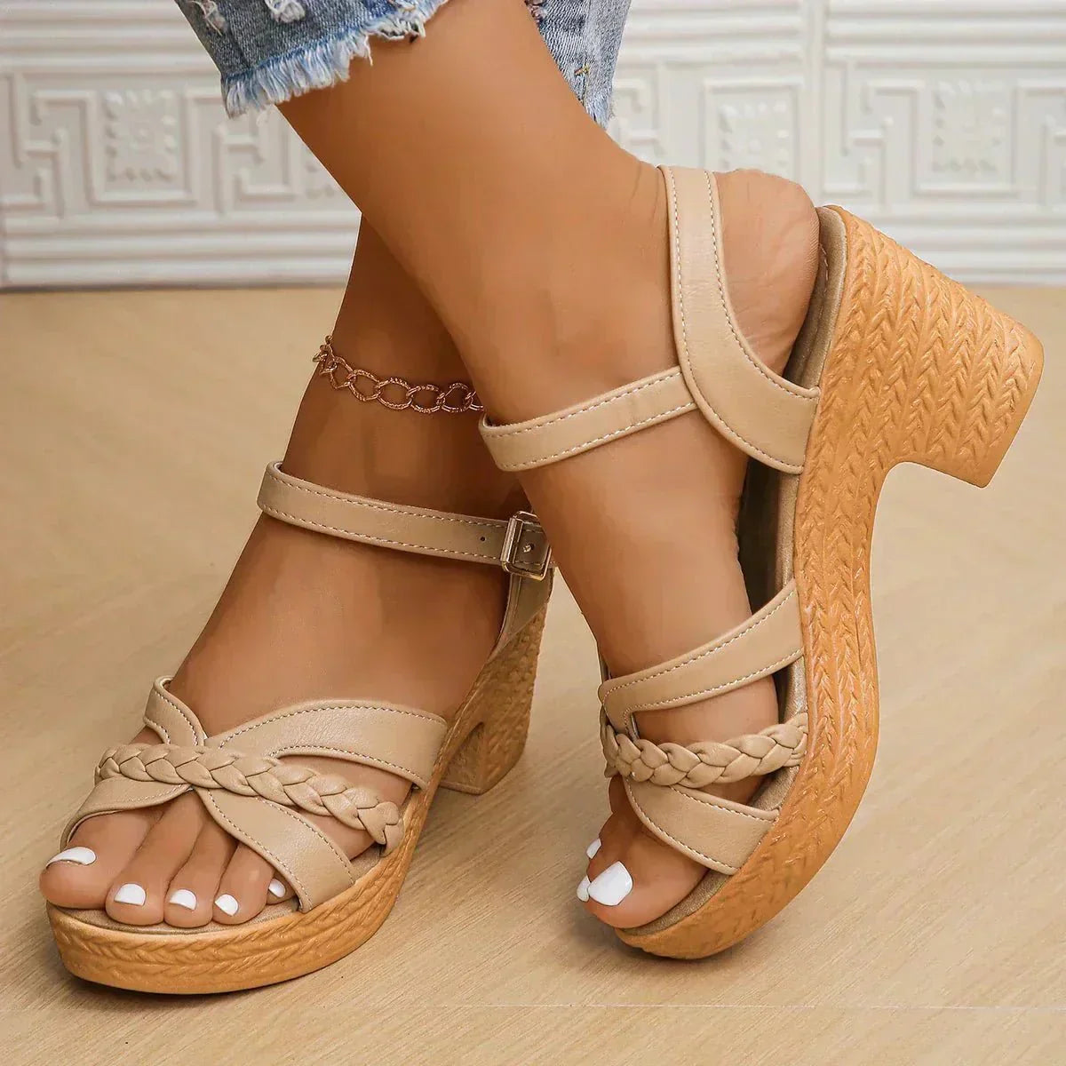 Nerina platform sandals with braided strap detail and adjustable buckle strap