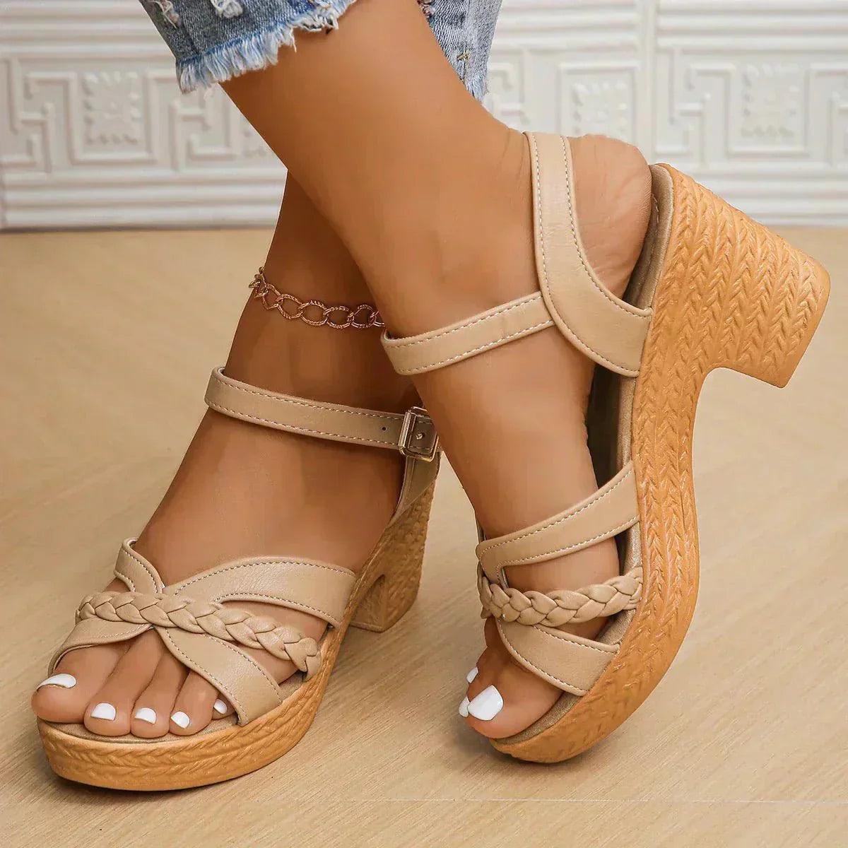 Nerina platform sandals with braided strap detail and adjustable buckle strap