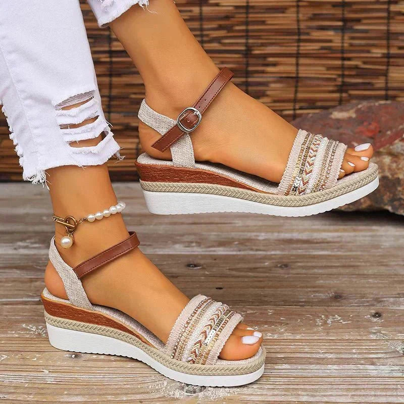 Mona Seaside Breeze boho sandals with woven detailing and adjustable ankle strap