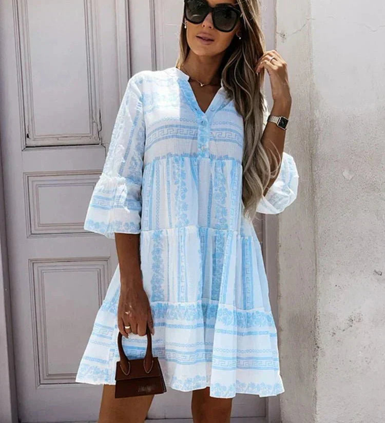 Claire graceful boho tunic in a soft flowing silhouette, shown in a neutral tone