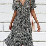 Madel Coastal Bloom floral midi dress with turn-down collar and mid-calf length