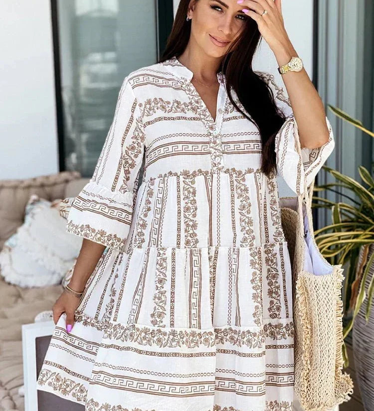 Claire graceful boho tunic in a soft flowing silhouette, shown in a neutral tone