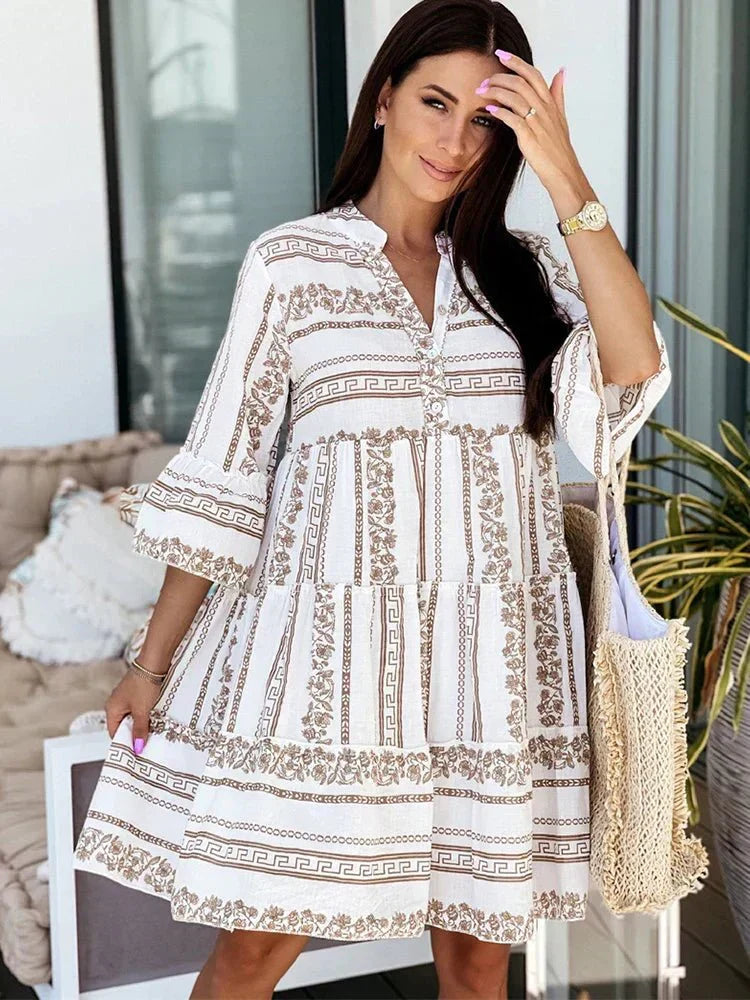 Claire graceful boho tunic in a soft flowing silhouette, shown in a neutral tone