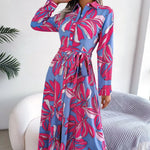 Lala floral shirt dress with button-down front and waist tie in a soft feminine print