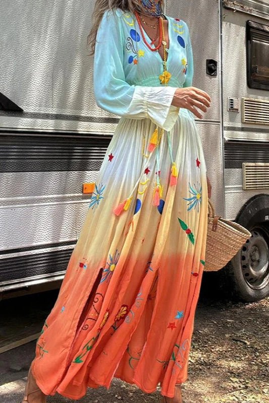 Demeter Dusk Bloom maxi dress with ombre floral print and V-neckline