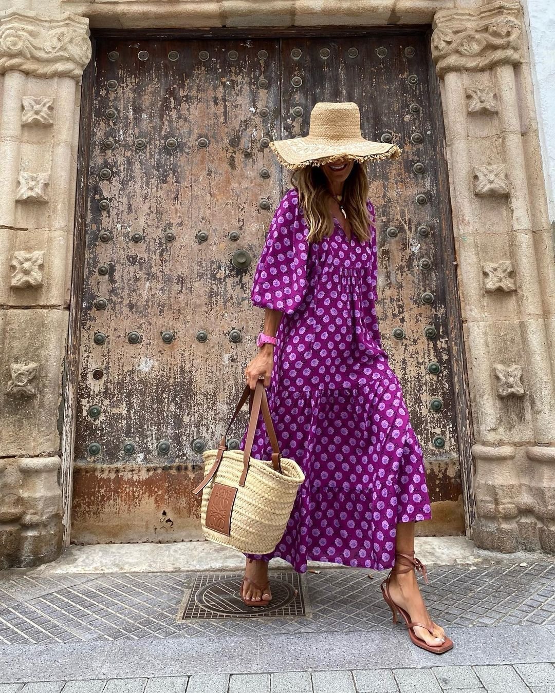 Iwa bohemian long dress with a flowy silhouette and V-neckline