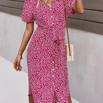 Madel Coastal Bloom floral midi dress with turn-down collar and mid-calf length