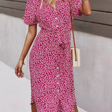 Madel Coastal Bloom floral midi dress with turn-down collar and mid-calf length