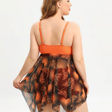 Mitch flattering swimdress set with asymmetric skirt and floral mesh detailing