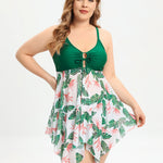 Mitch flattering swimdress set with asymmetric skirt and floral mesh detailing