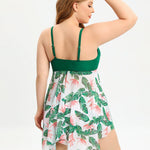 Mitch flattering swimdress set with asymmetric skirt and floral mesh detailing
