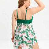 Mitch flattering swimdress set with asymmetric skirt and floral mesh detailing