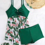 Mitch flattering swimdress set with asymmetric skirt and floral mesh detailing