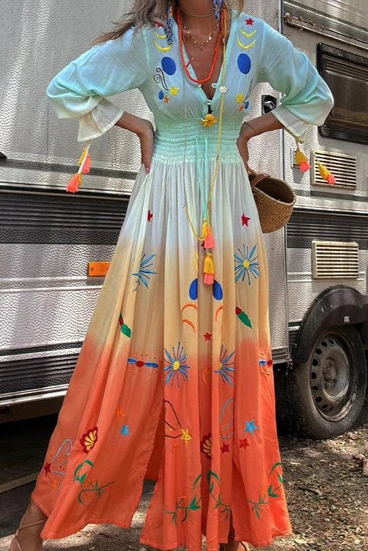Demeter Dusk Bloom maxi dress with ombre floral print and V-neckline