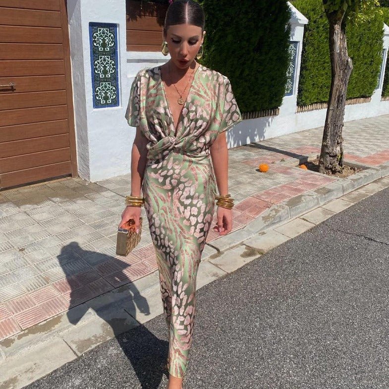 Palmera twisted V-neck floral maxi dress shown in full length