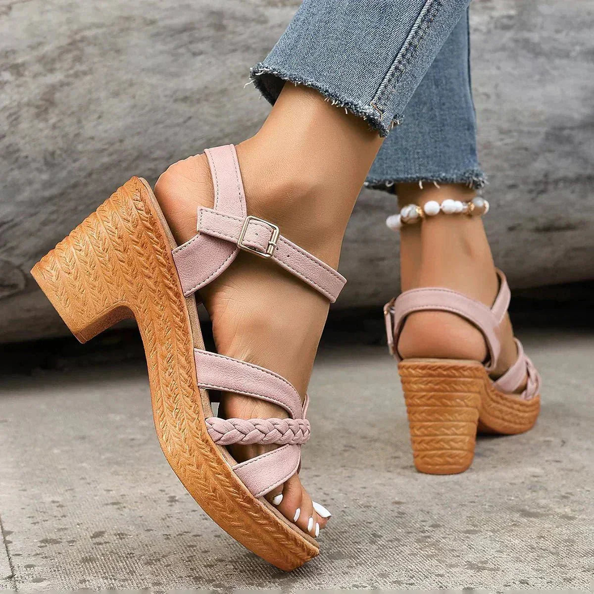 Nerina platform sandals with braided strap detail and adjustable buckle strap