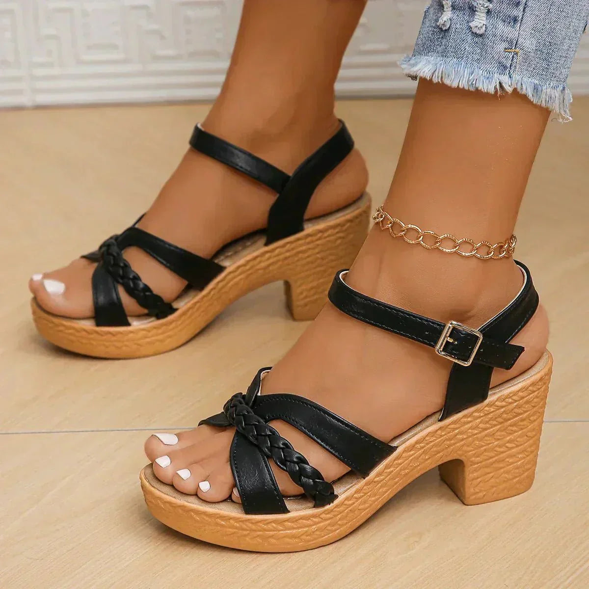 Nerina platform sandals with braided strap detail and adjustable buckle strap