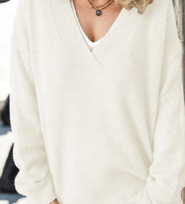 Delilah Haven knit sweater in a soft neutral tone, styled for cool-weather wear