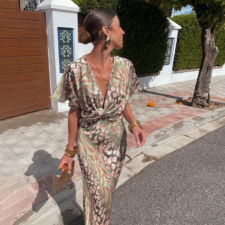 Palmera twisted V-neck floral maxi dress shown in full length