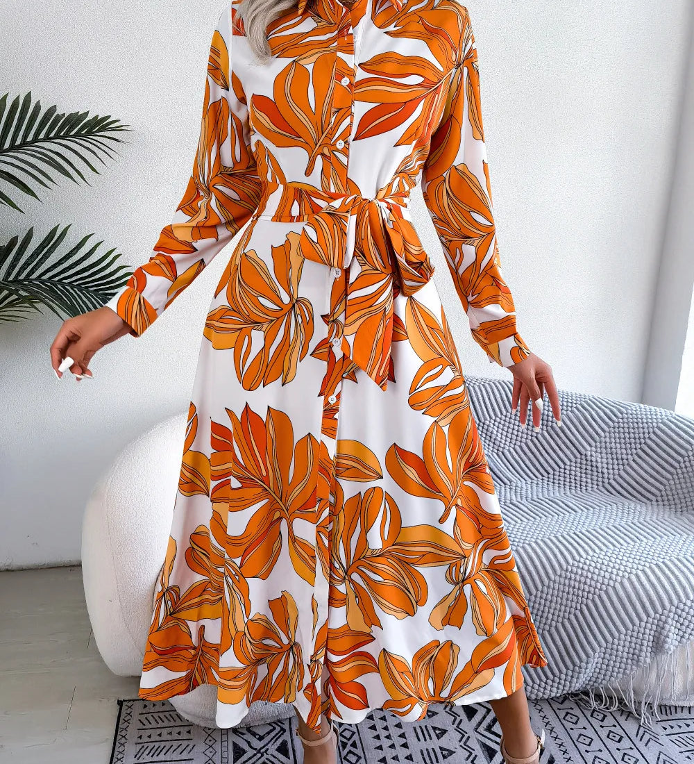 Lala floral shirt dress with button-down front and waist tie in a soft feminine print