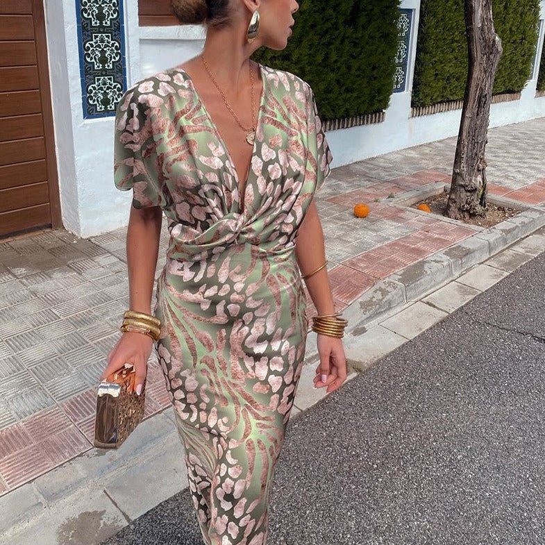 Palmera twisted V-neck floral maxi dress shown in full length