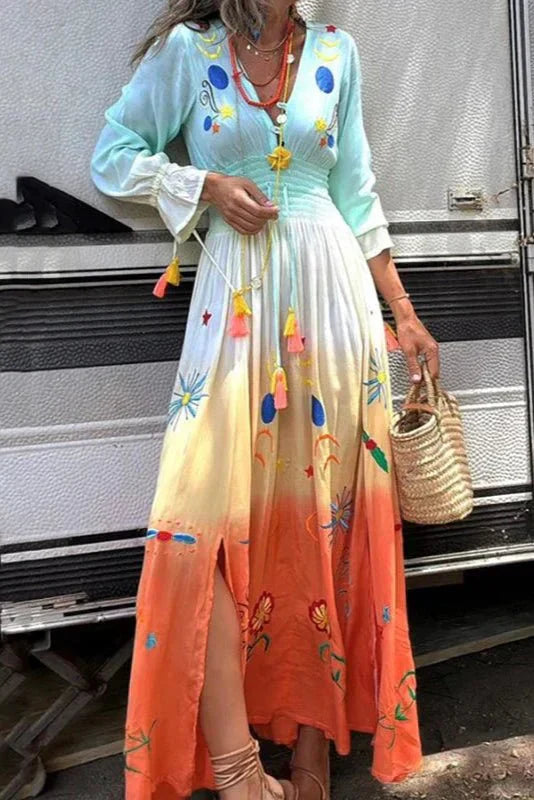 Demeter Dusk Bloom maxi dress with ombre floral print and V-neckline