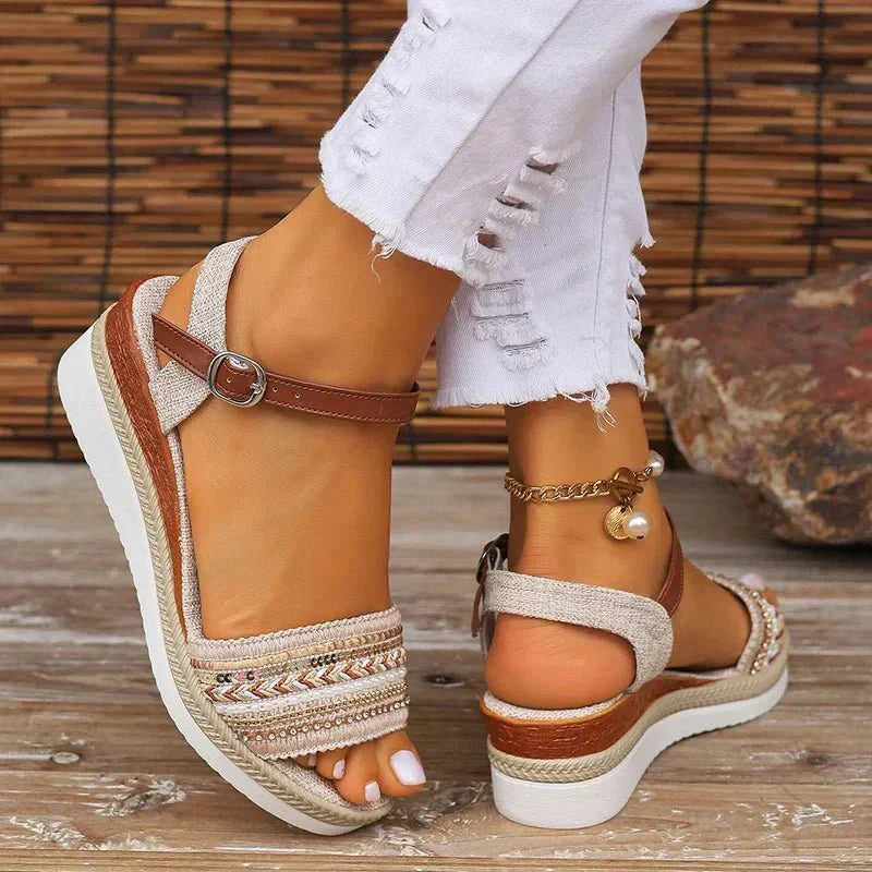 Mona Seaside Breeze boho sandals with woven detailing and adjustable ankle strap