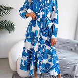 Lala floral shirt dress with button-down front and waist tie in a soft feminine print