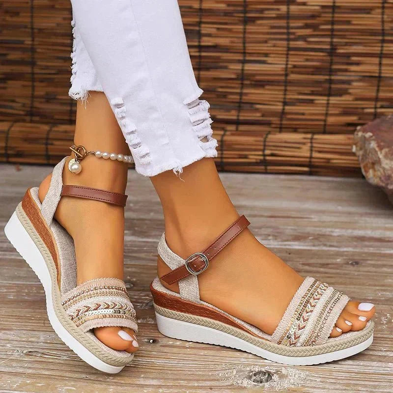 Mona Seaside Breeze boho sandals with woven detailing and adjustable ankle strap