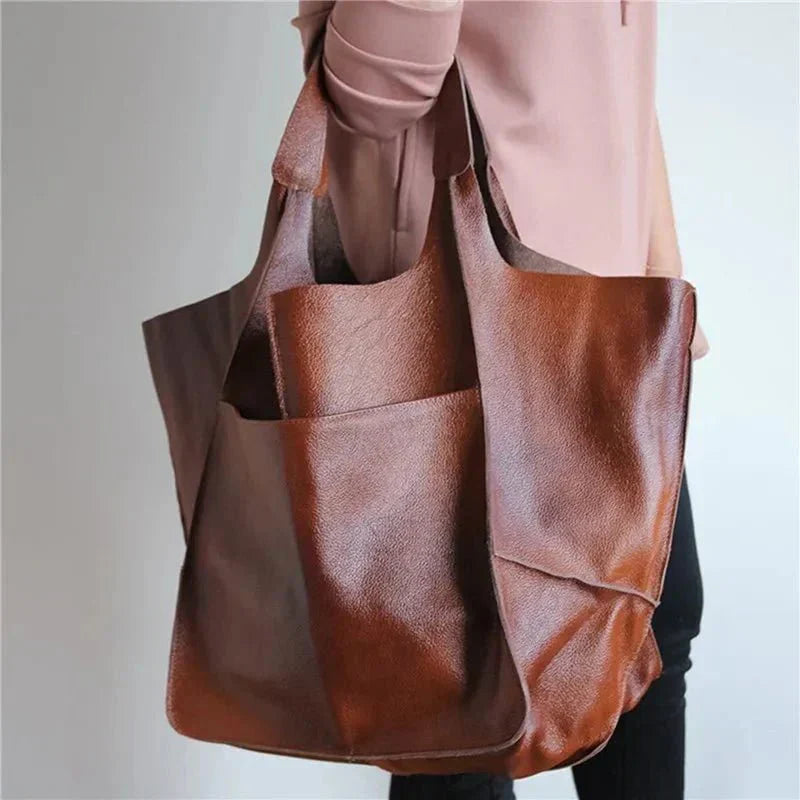 Calia Classic Heritage leather carryall handbag shown in brown