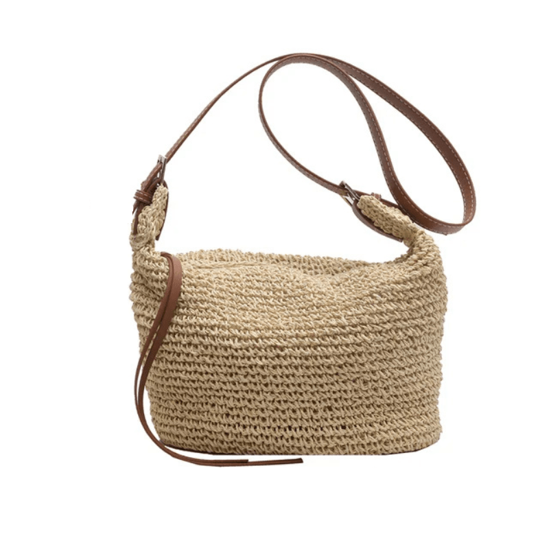 Shay Wanderer bohemian shoulder bag with wide strap, shown in beige and brown