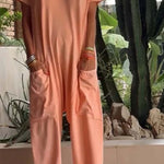 Serena relaxed-fit jumpsuit with deep V-neckline shown in a soft colourway