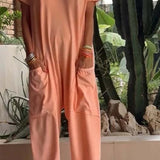 Serena relaxed-fit jumpsuit with deep V-neckline shown in a soft colourway