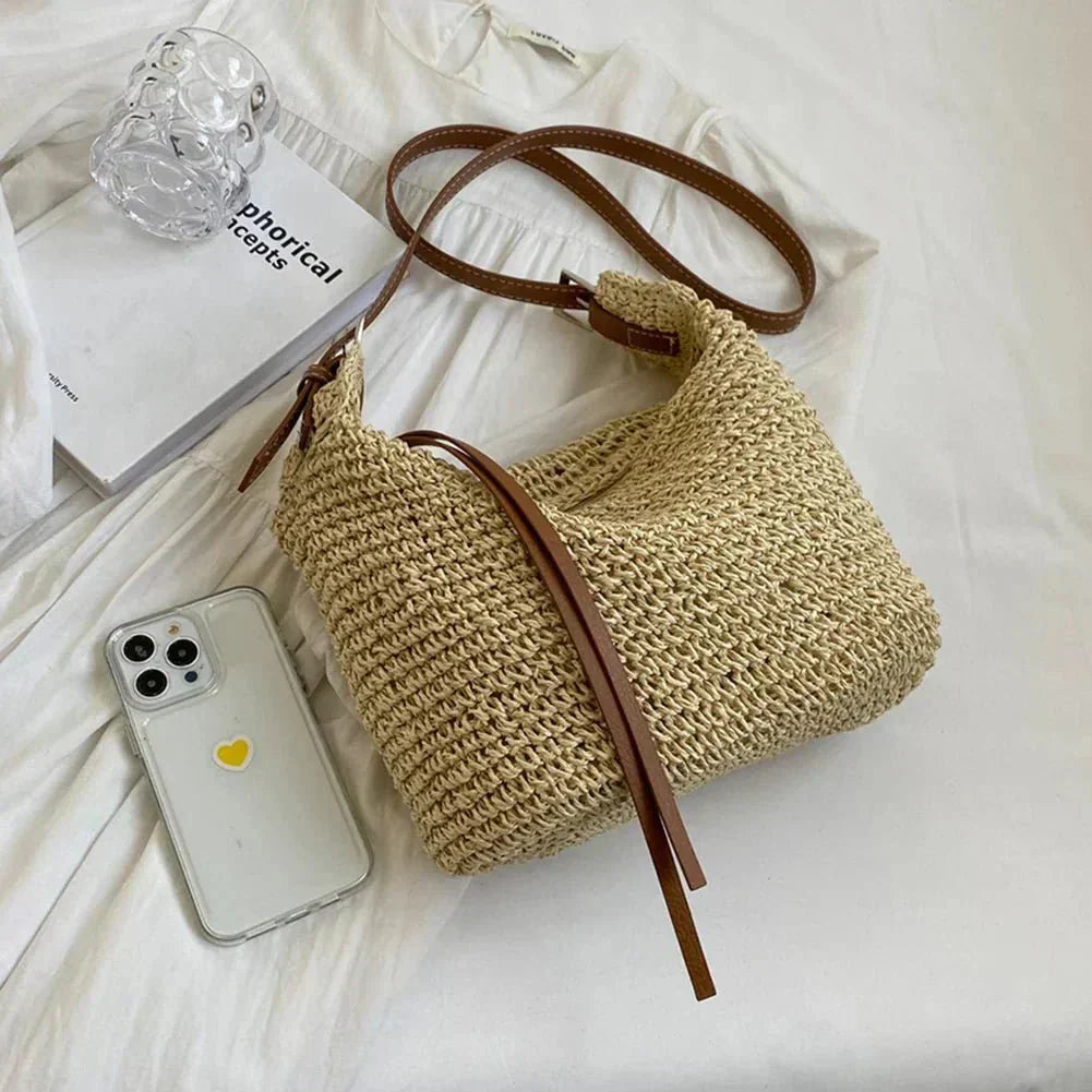 Shay Wanderer bohemian shoulder bag with wide strap, shown in beige and brown