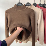 Namita fleece-lined turtleneck knit sweater in white, long sleeve women's winter style