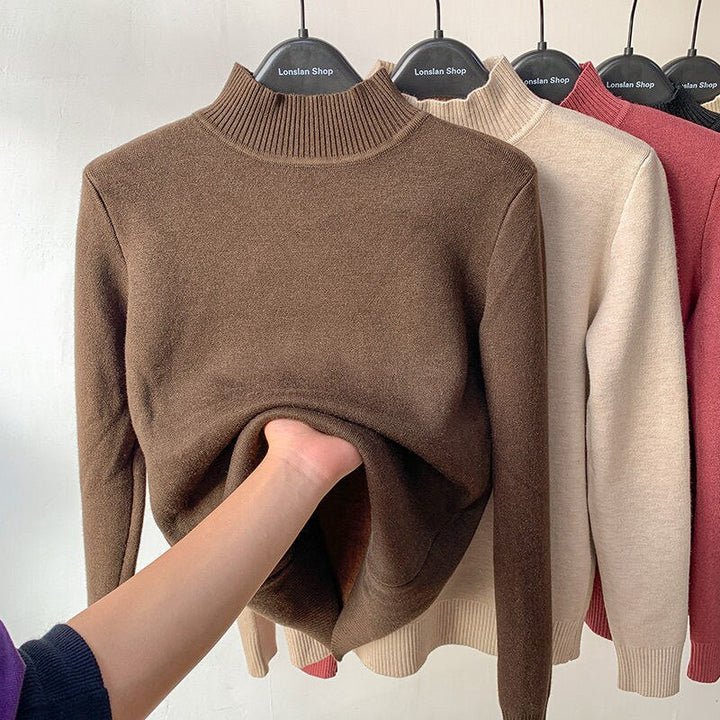 Namita fleece-lined turtleneck knit sweater in white, long sleeve women's winter style